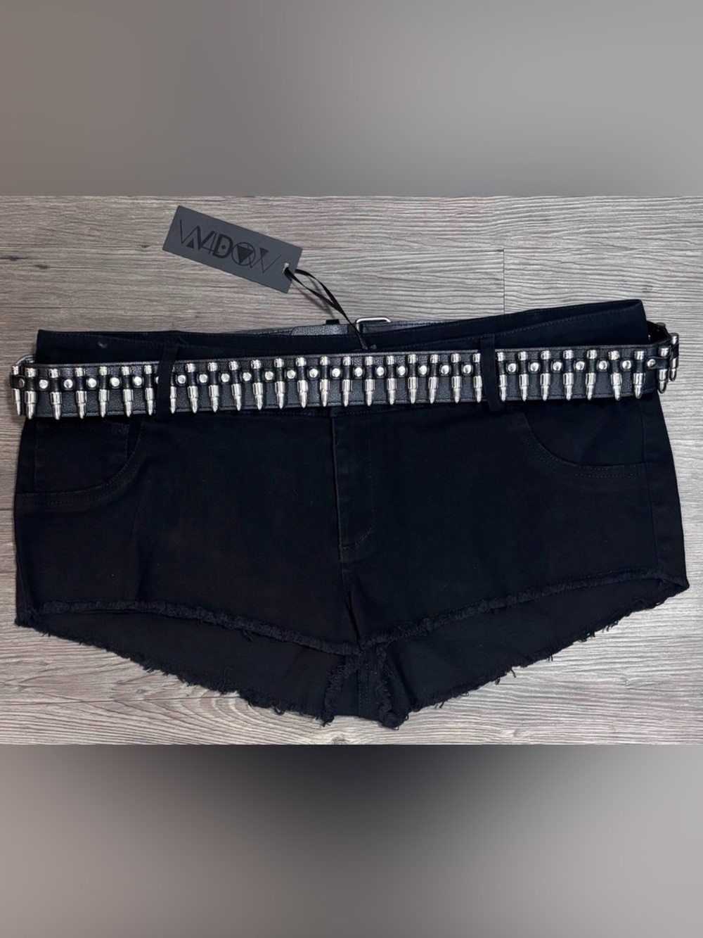 Killstar Black Denim Shorts with Silver Bullet Stud Belt